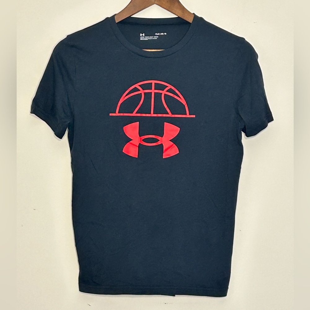 Under Armour Basketball Logo Tee Youth Large YLG Black Red